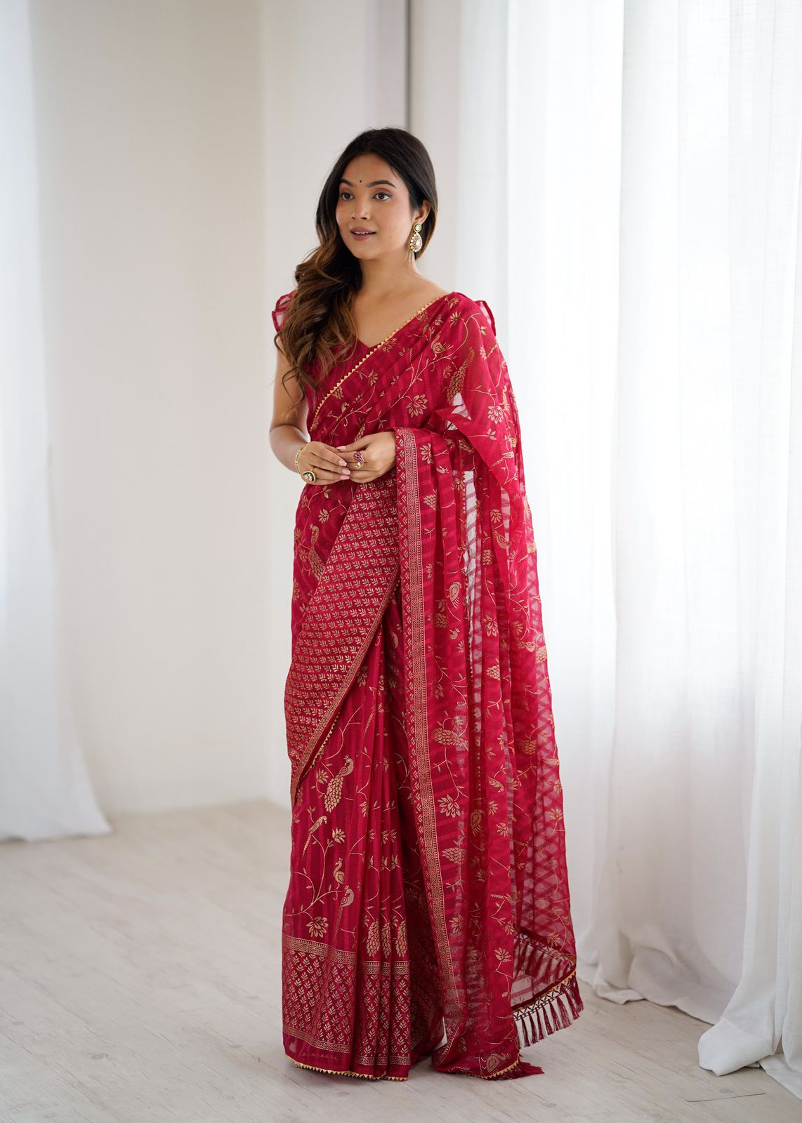 π Elegant Georgette Silk Saree with Foil Work & Lace Detailing β Classic Festive Wear π«